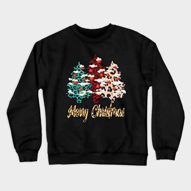 Merry Christmas Buffalo Plaid Trees/ Cheetah Christmas Crewneck Sweatshirt by UranusArts